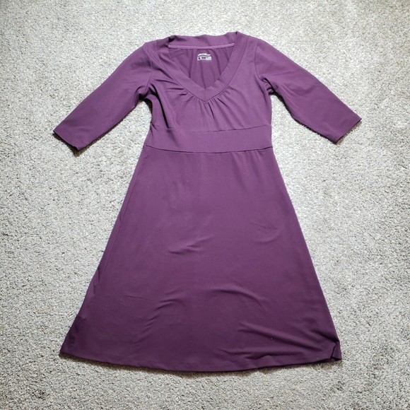 Eddie Bauer Travex Dress Womens Small Petite Purple Plum 3/4 Sleeve High Waist - Picture 1 of 10